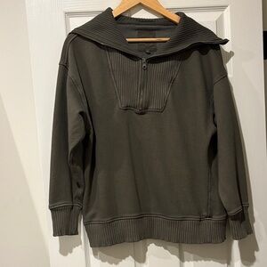 Aerie Olive Green Half Zip Sweater with Oversized Collar